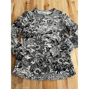 IBKUL Long Sleeve Crew Neck Stretch Mesh UPF 50+ Sun Outdoors Black & White XS